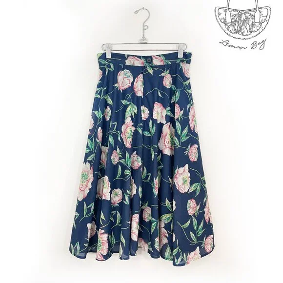 French Connection / Midi Pleated Skirt / Color Dark Blue Floral / Size XS - Picture 4 of 6